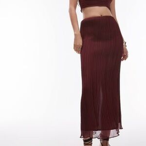 Topshop Plisse Straight Midi Skirt | Burgundy NWOT US6 UK10